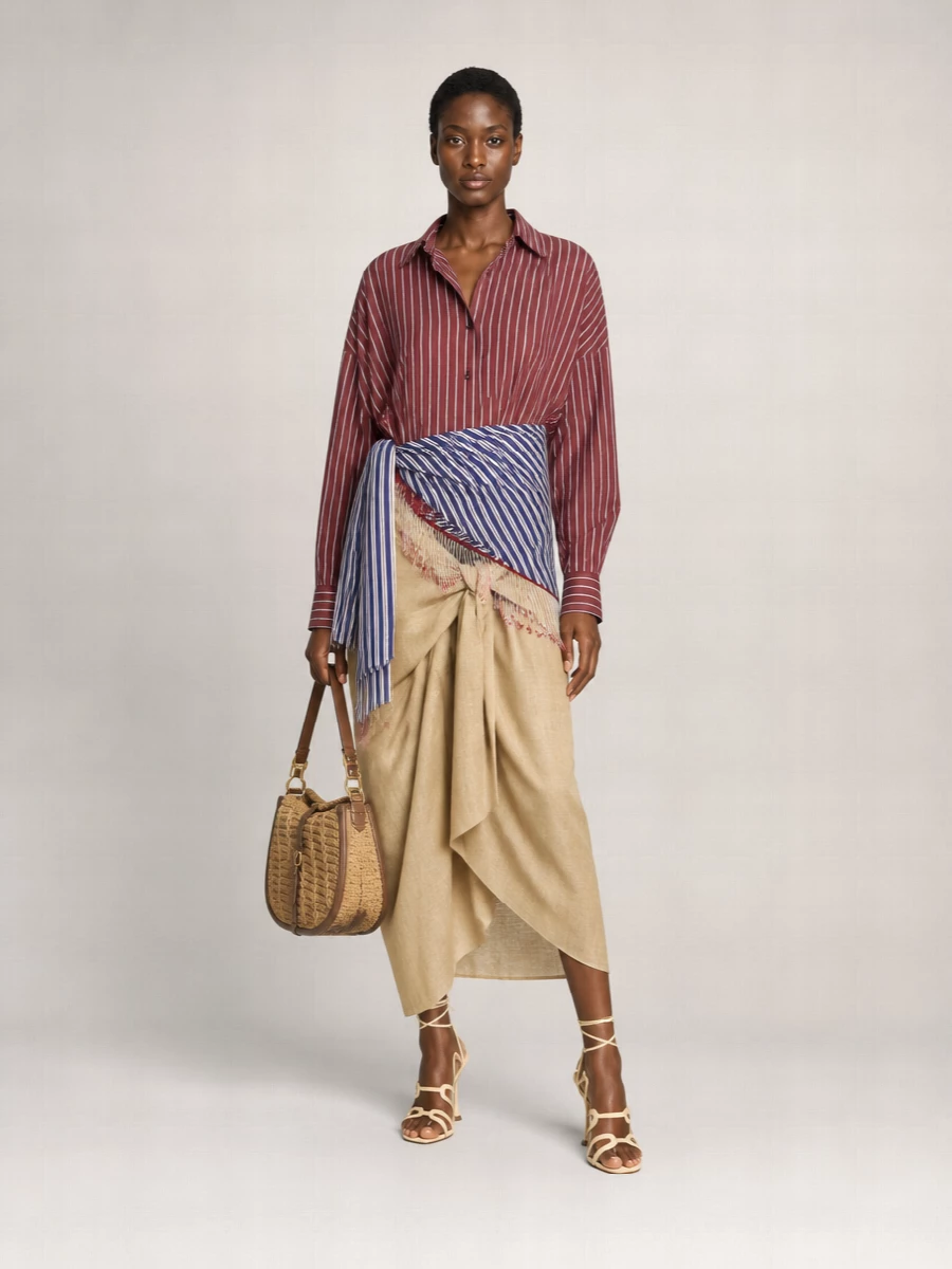 The Andamane Striped Cotton Patchwork Mini Shirt Dress