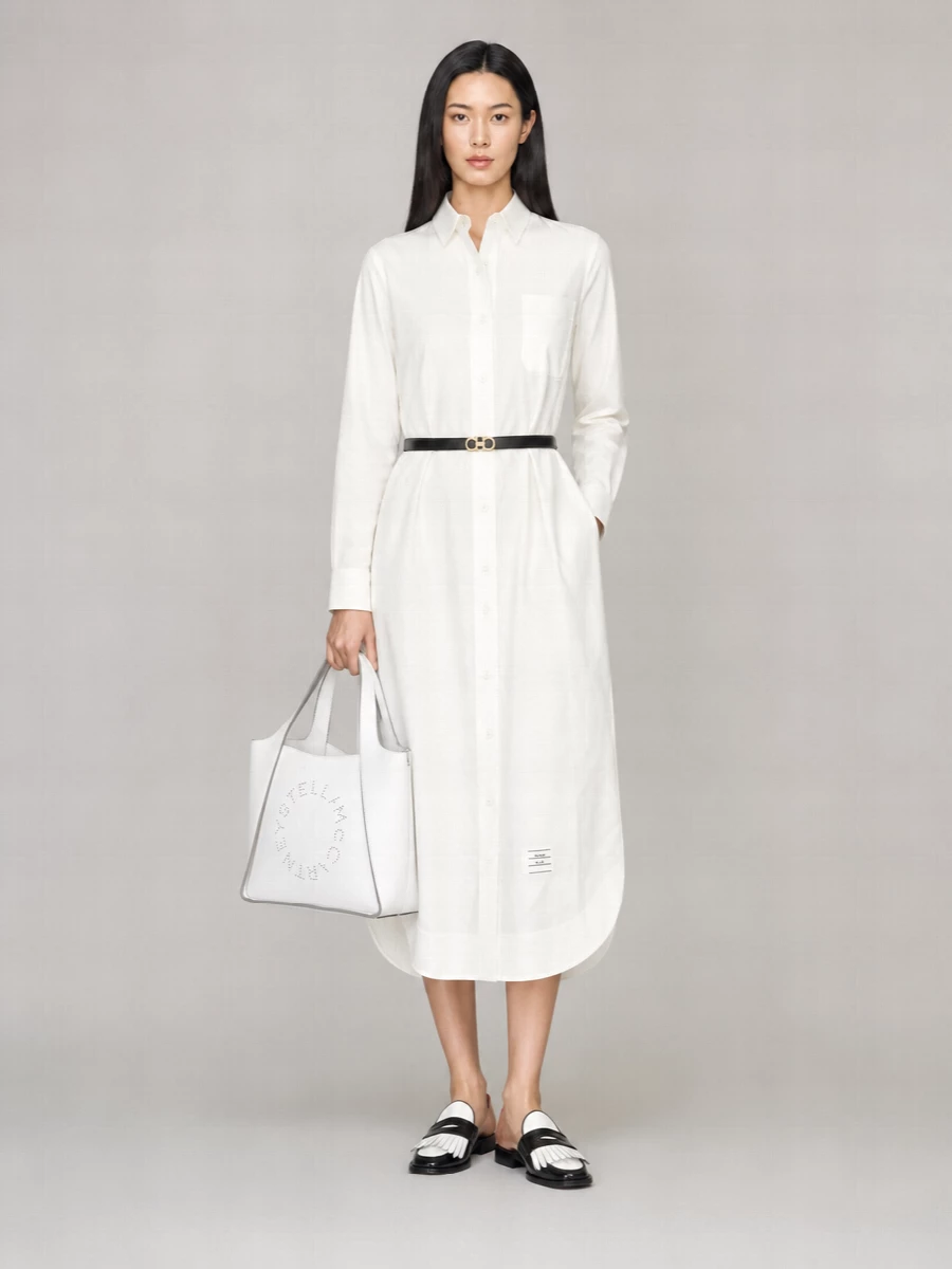 Thom Browne Cotton Point Collar Long-Sleeve Midi Shirtdress