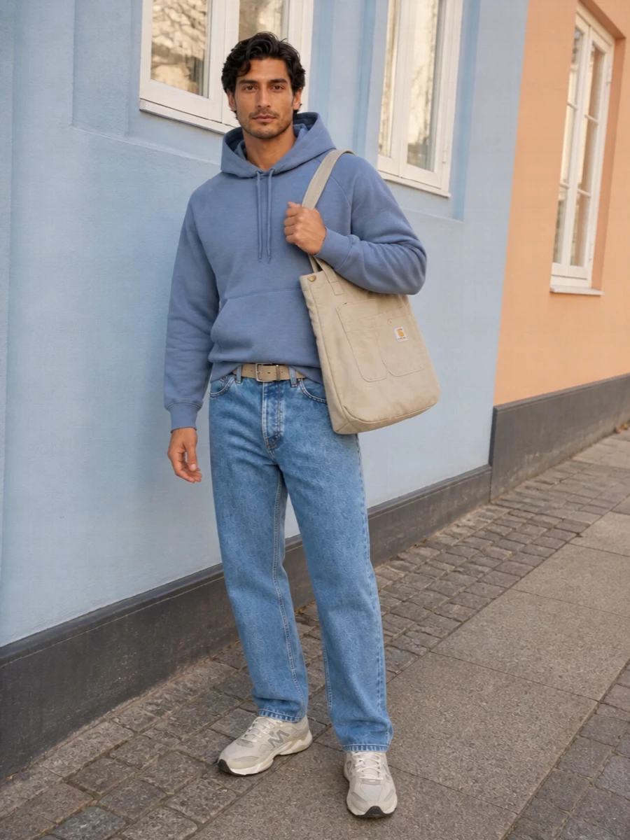Carhartt jeans blue hoodie new balance sneakers