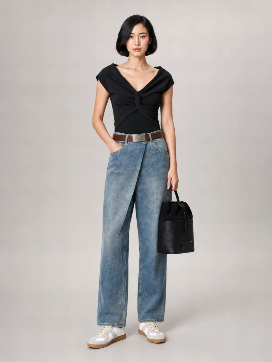 Maison Margiela Asymmetric Wrap Wide-Leg Jeans