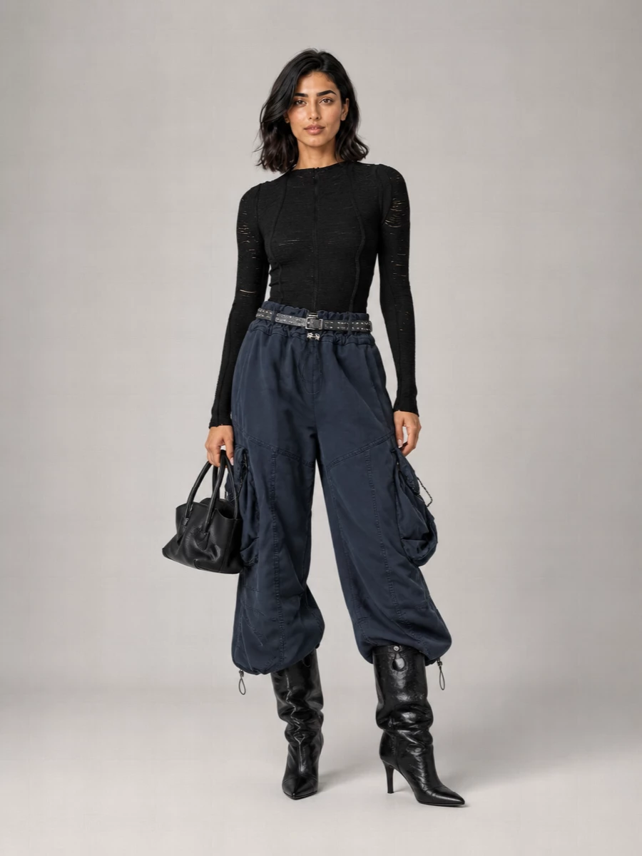 The Attico Cotton Parachute Cargo Cropped Trousers