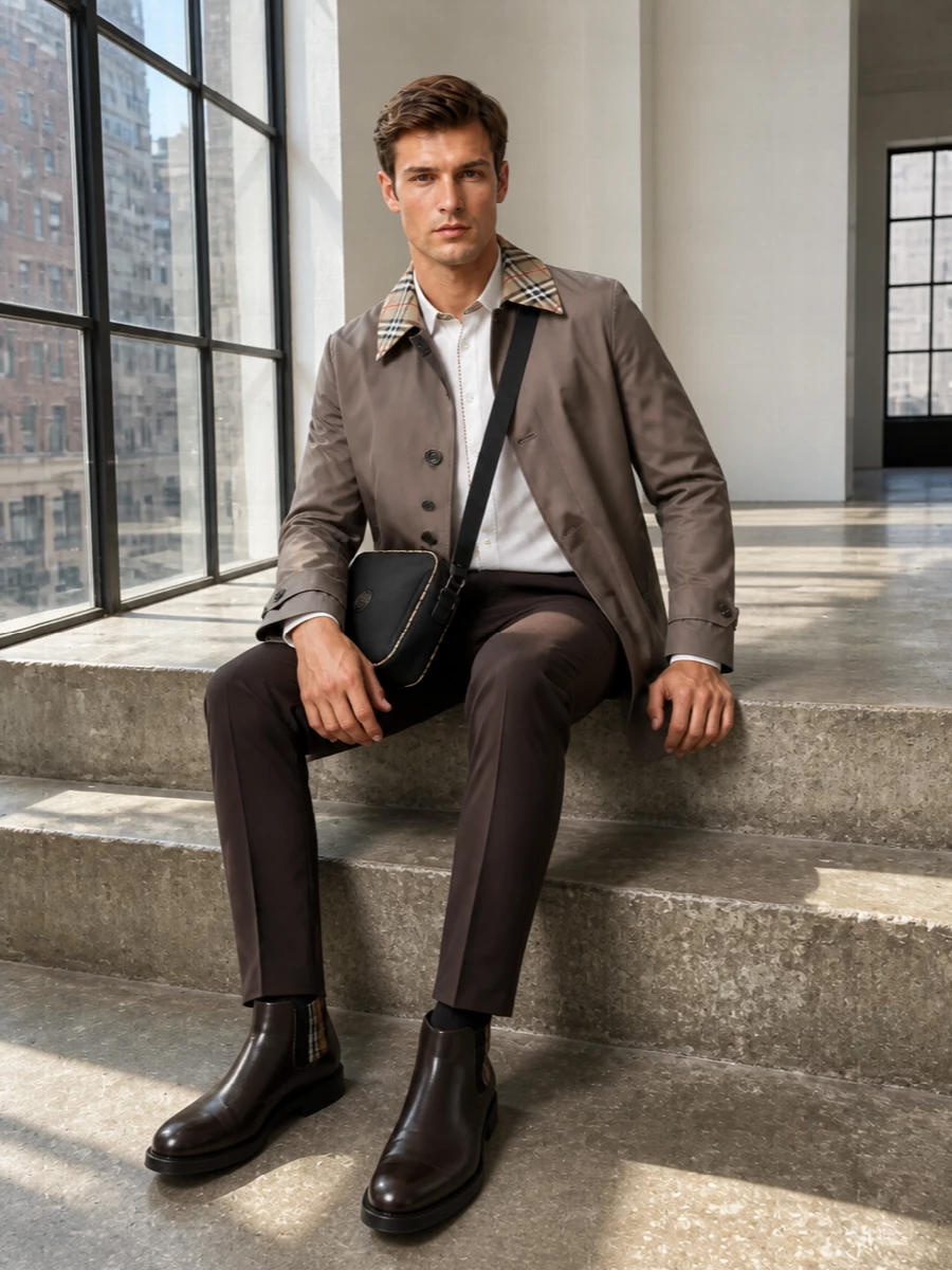 Burberry trench chocolate trousers chelsea boots