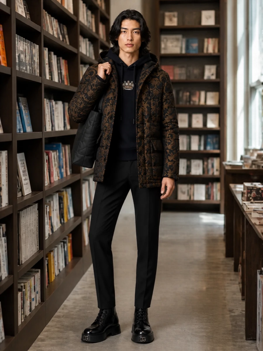 Dolce gabbana brocade coat black tailored outfit