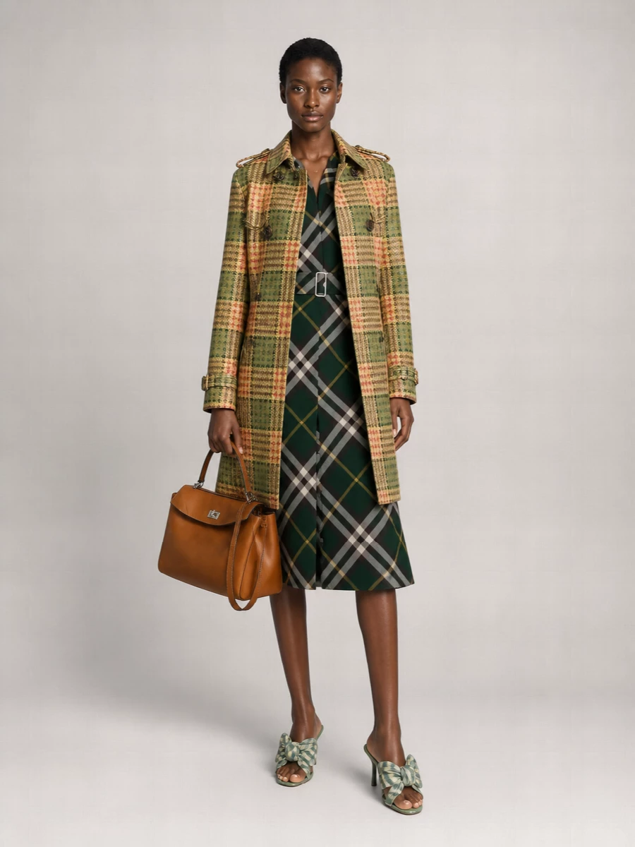 Burberry Double-Breasted Check Cropped Trench Coat