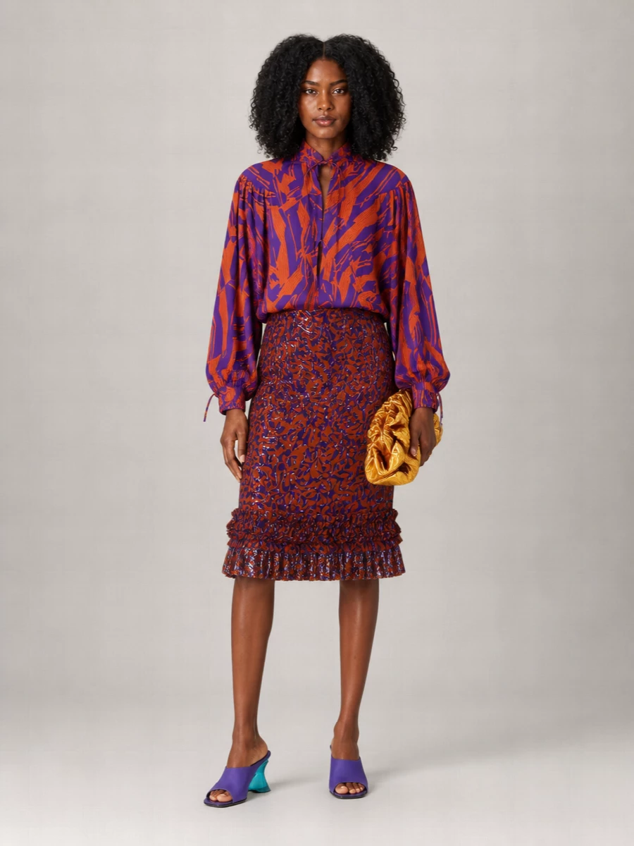 Dries Van Noten Cotton Printed Ruffled Long-Sleeve Blouse