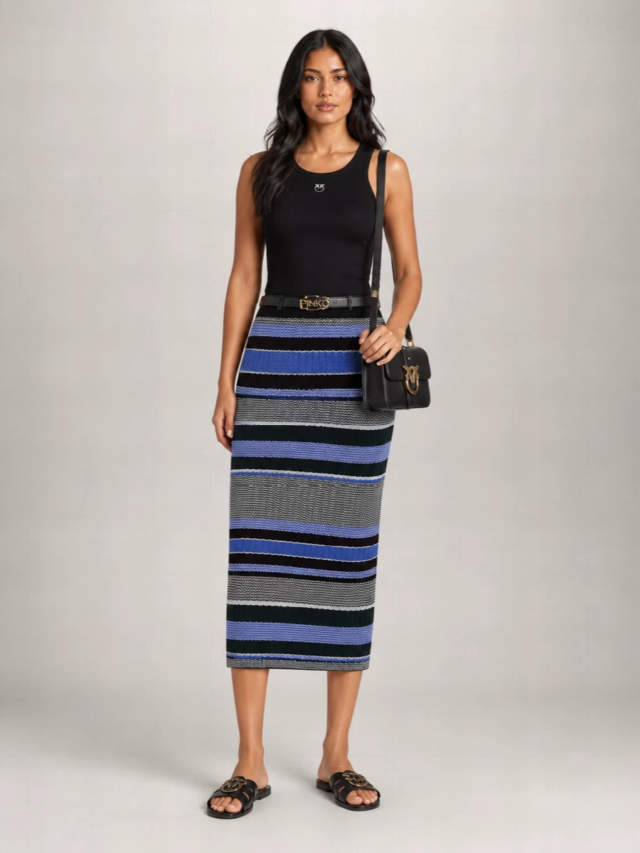 Pinko Ribbed Striped Midi Fitted Skirt