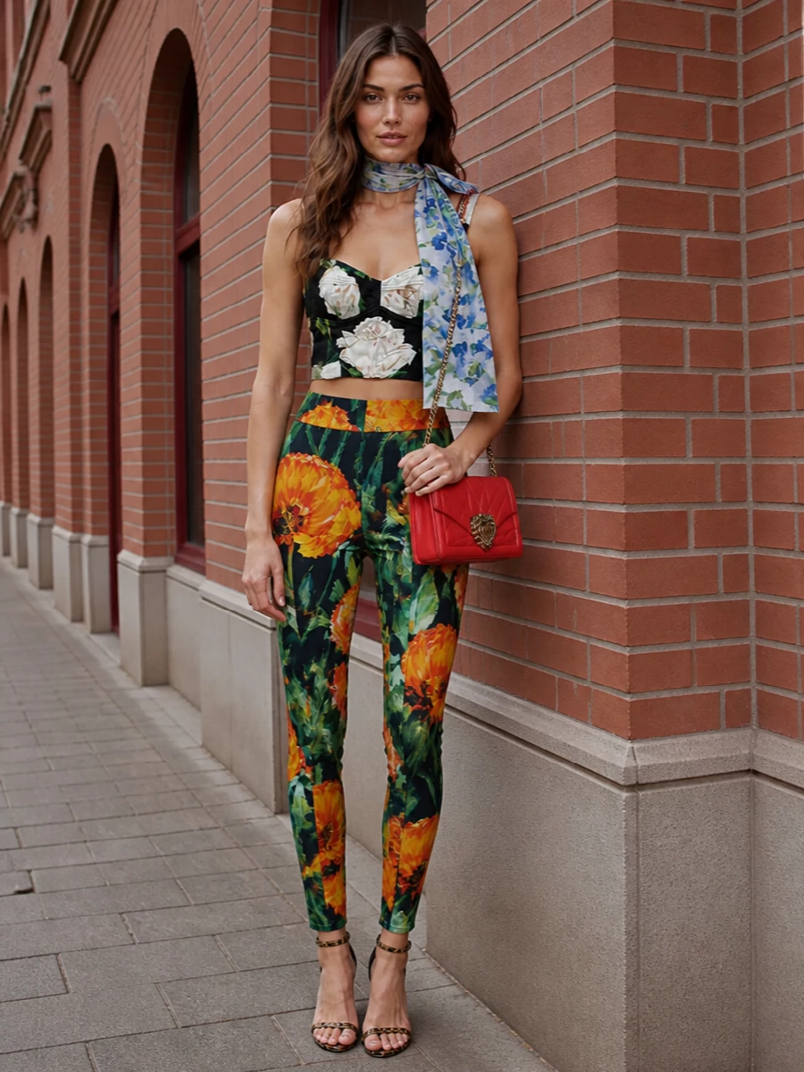 Dolce gabbana floral corset outfit red bag