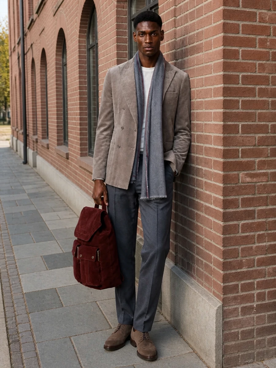 Brunello cucinelli corduroy blazer grey pleated trouser