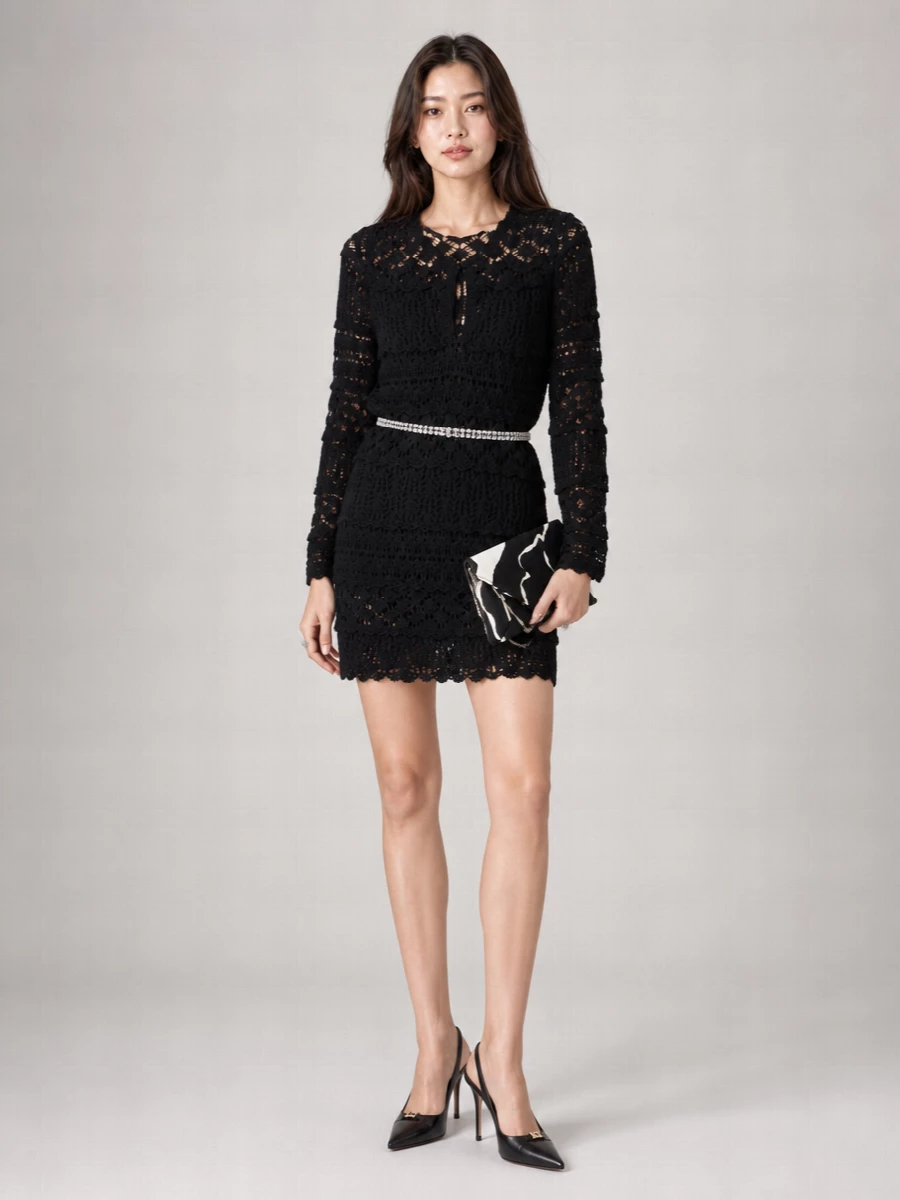 Semicouture Cotton Openwork Ruffled Mini Dress