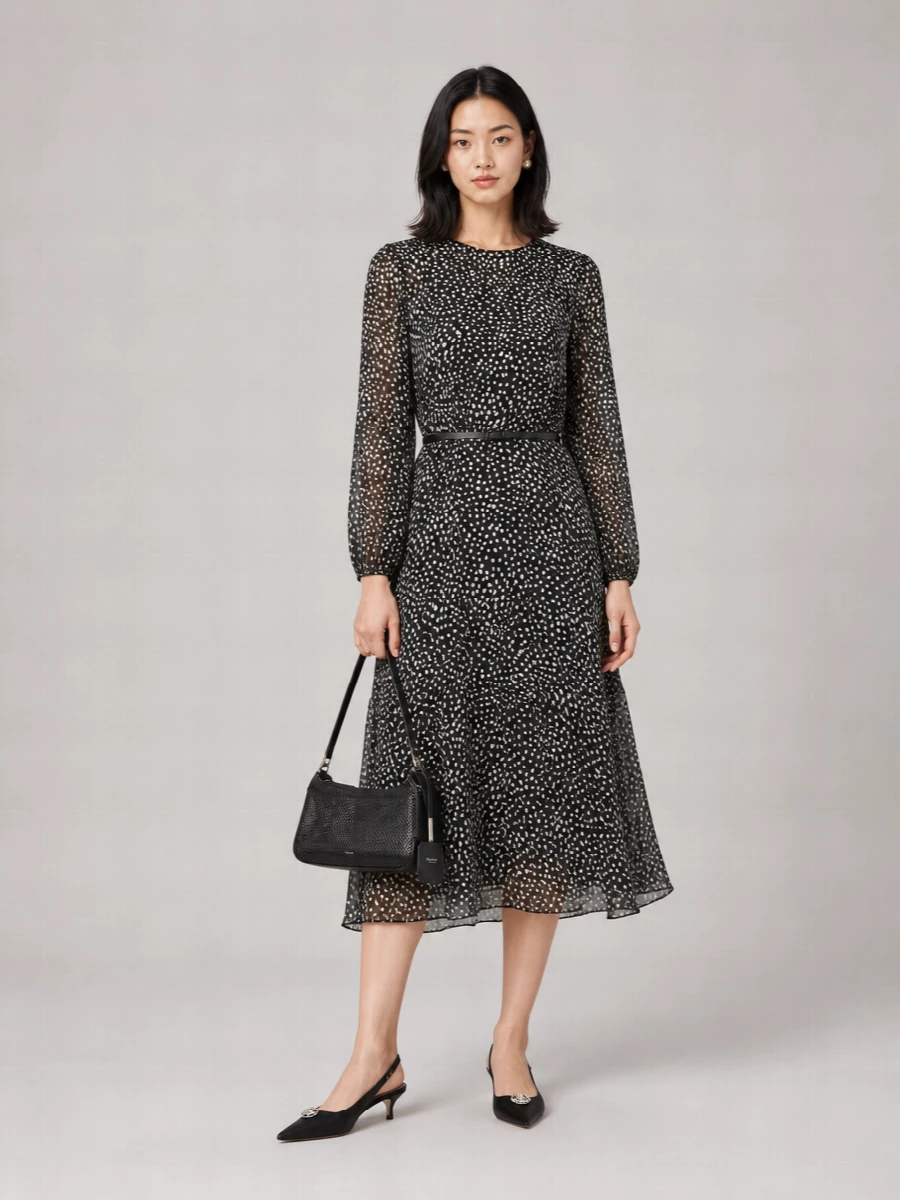 S Max Mara Silk Printed Long-Sleeve Midi Dress