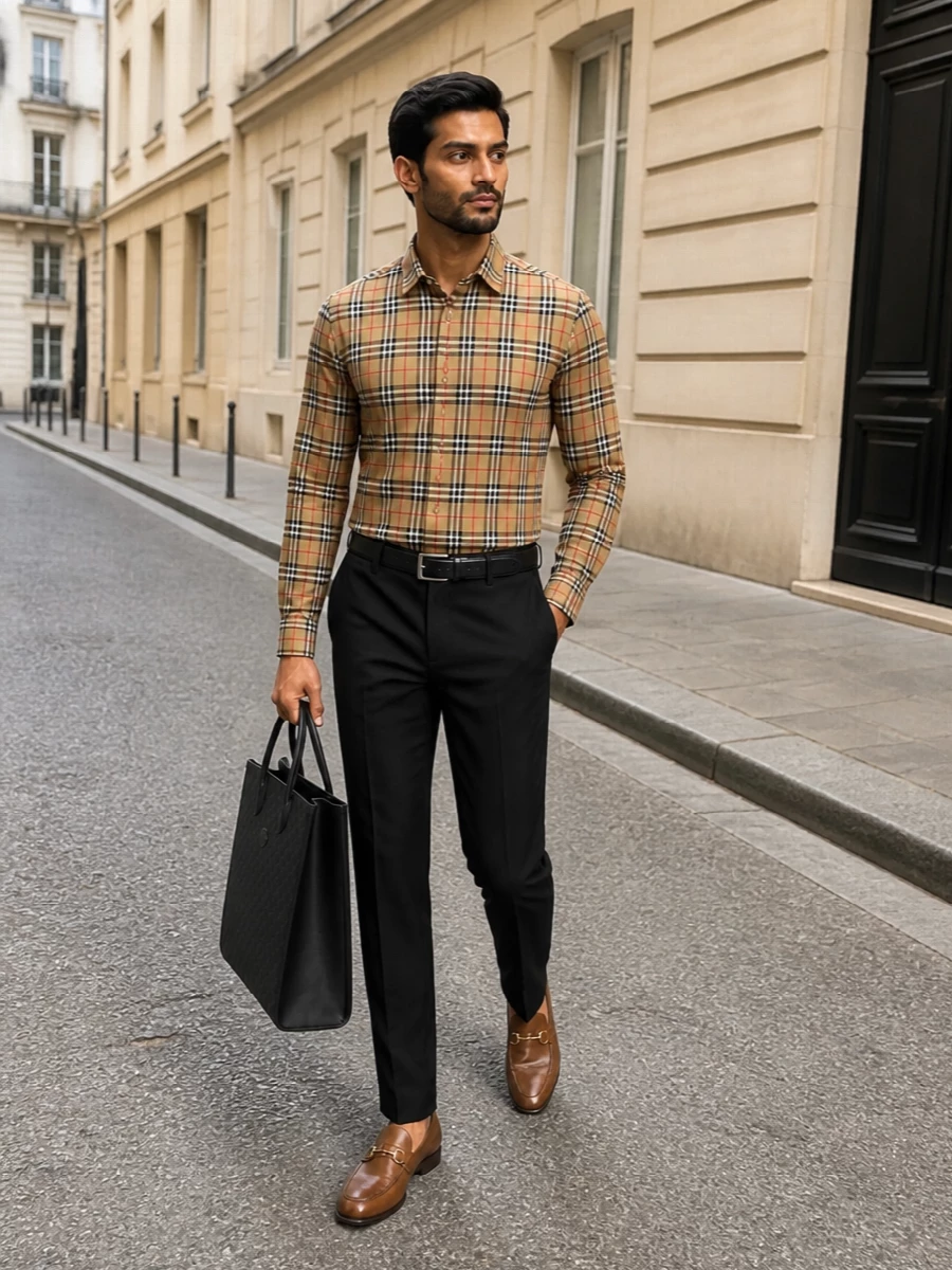 Burberry check shirt prada tailoring outfit