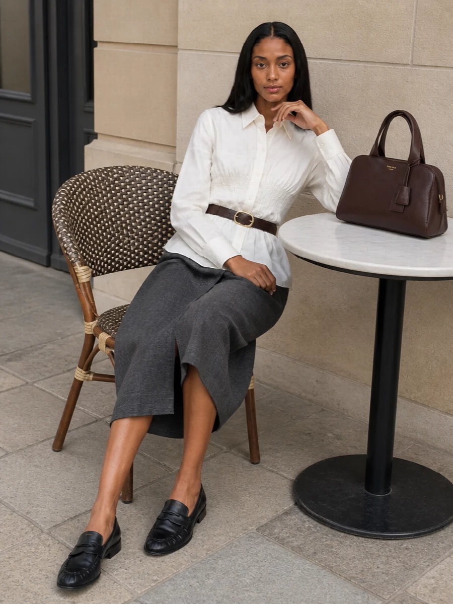 Prada charcoal culotte ivory shirt loafers