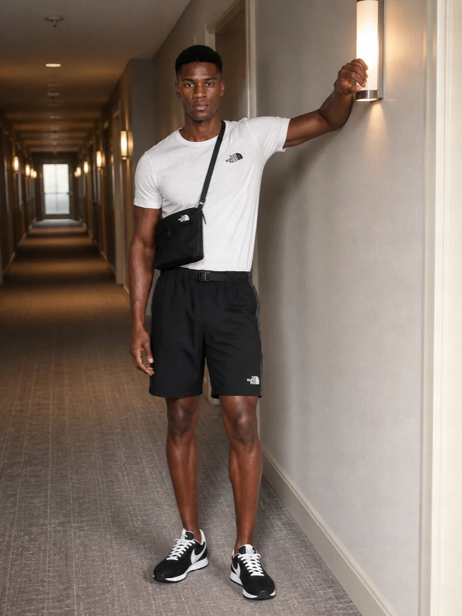 North face tee black trail shorts nike runners