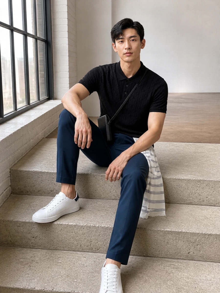 Calvin klein polo navy trousers adidas sneakers