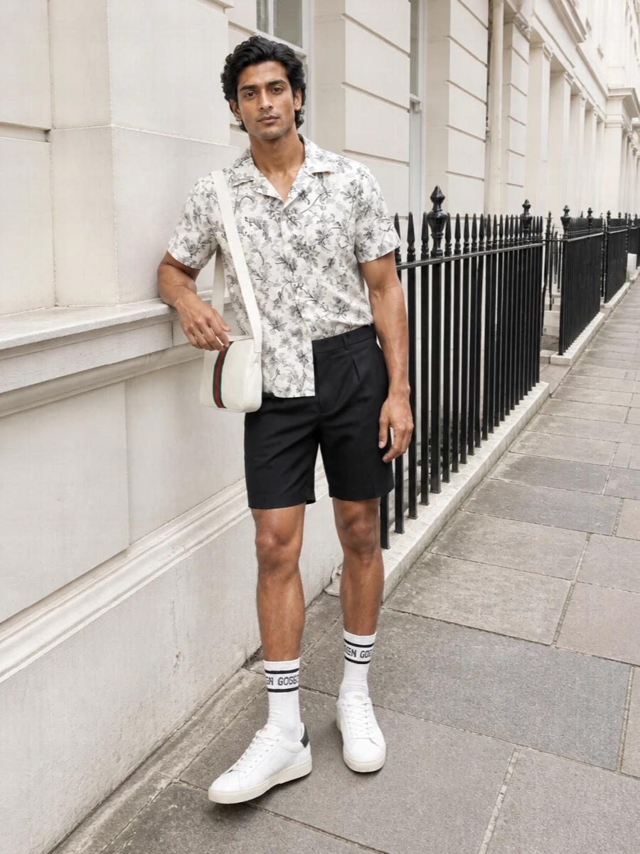 Golden goose floral shirt black bermuda shorts