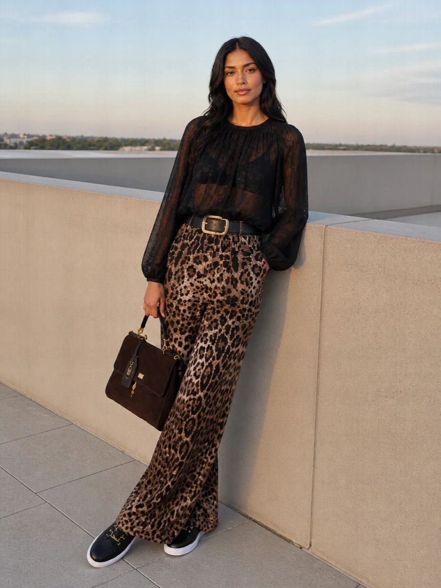 Dolce gabbana leopard pants sheer black blouse