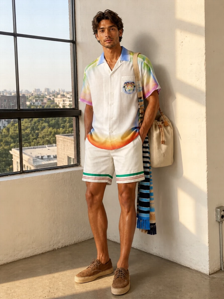 Casablanca resort shirt ivory shorts loewe espadrilles