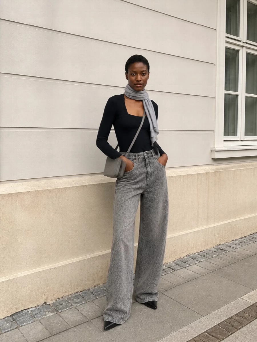 Ermanno scervino grey wide leg jeans navy knit