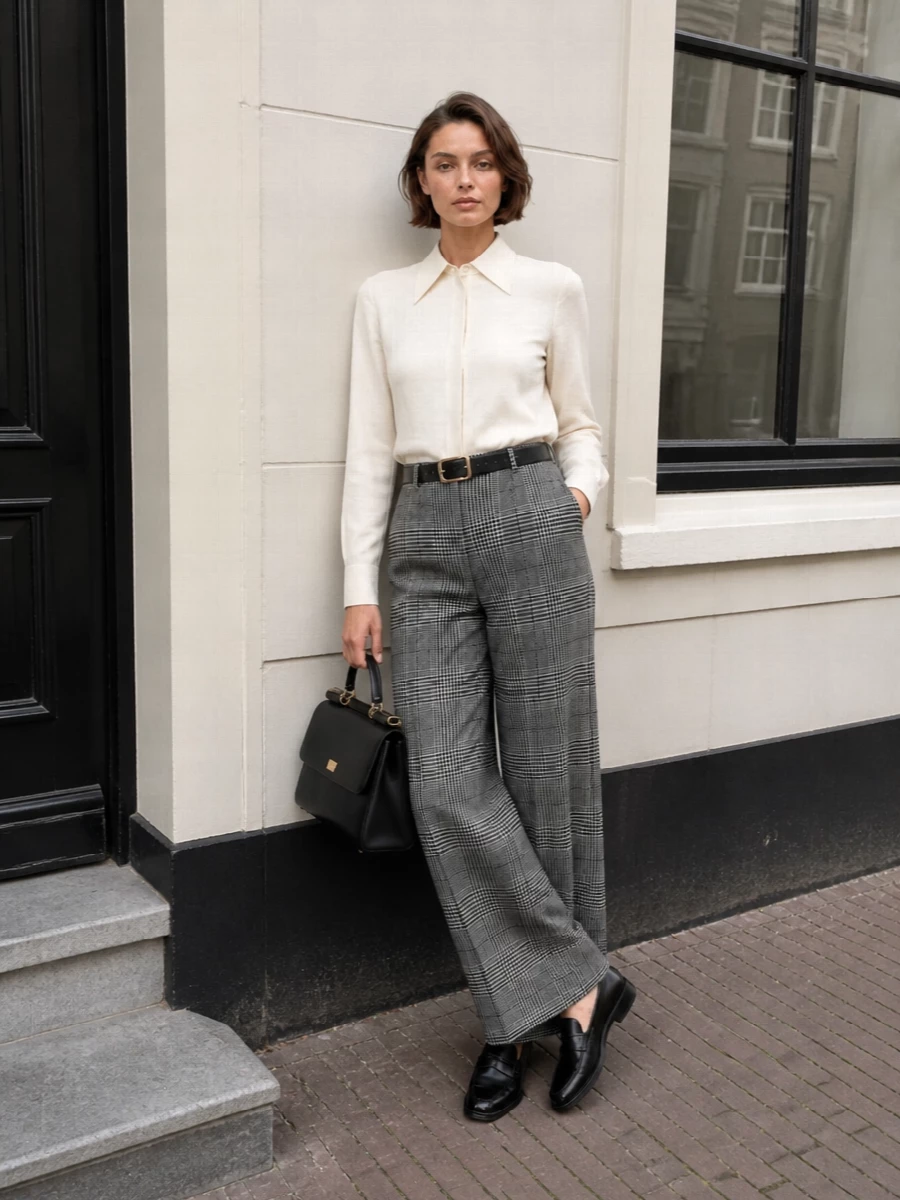 Dolcegabbana wide leg trouser ivory shirt outfit
