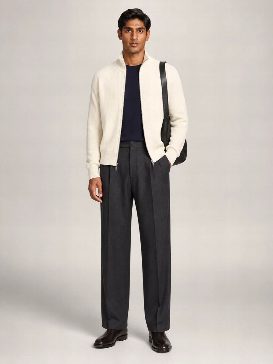 Lardini cashmere wool ribbed zip up cardigan