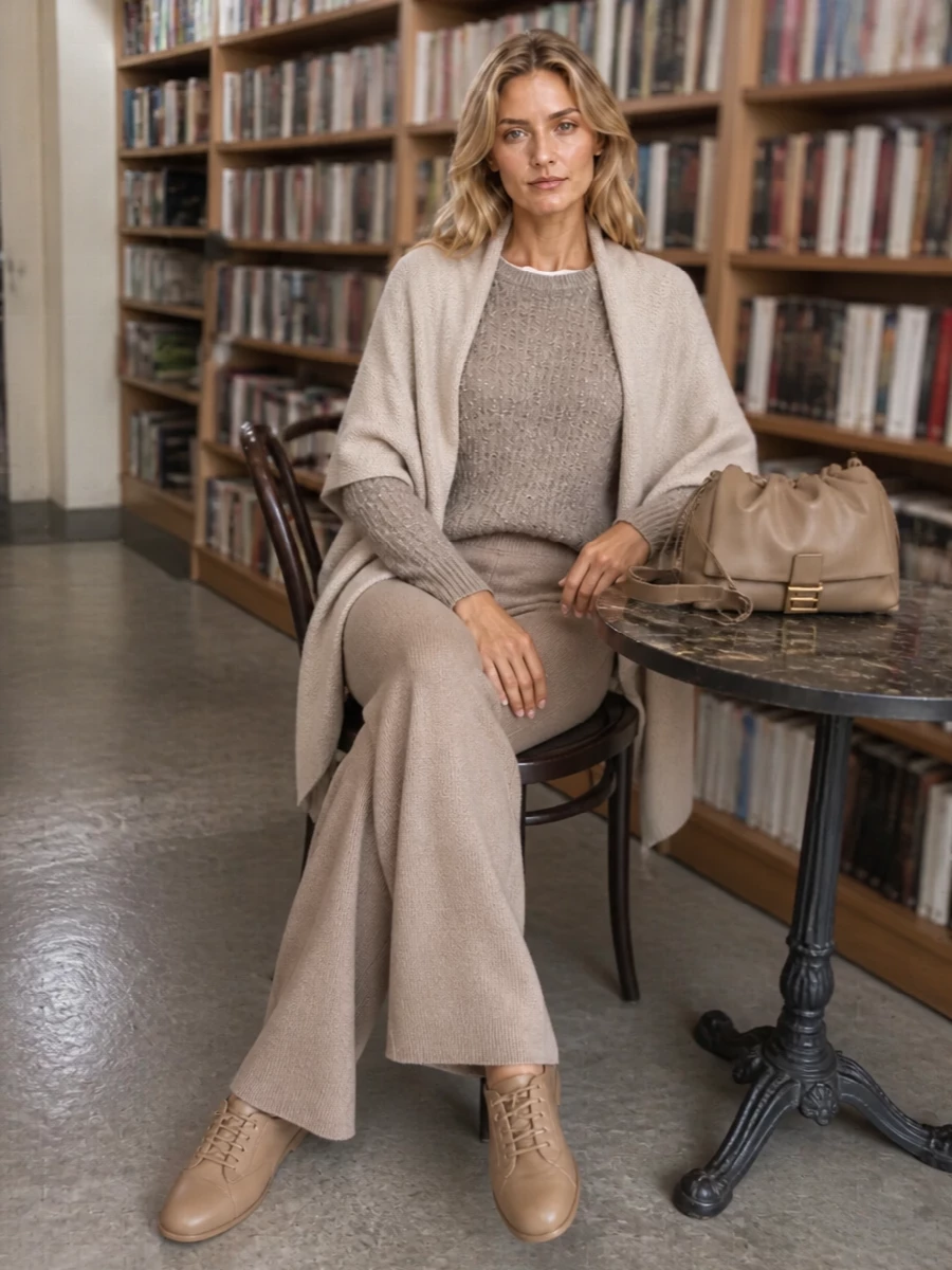 Fabiana filippi taupe knit sweater wide leg pants