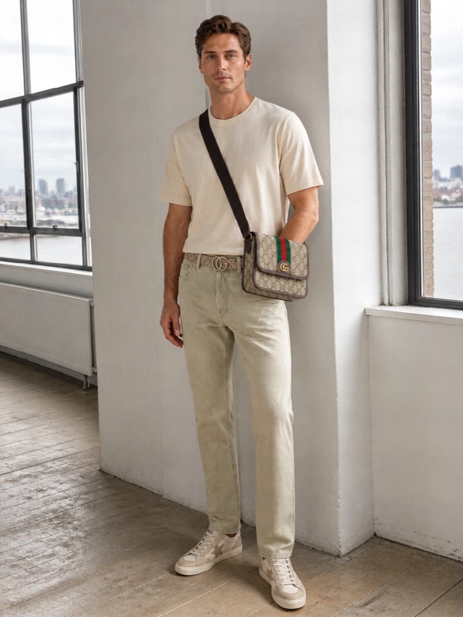 Golden goose jeans gucci belt crossbody outfit