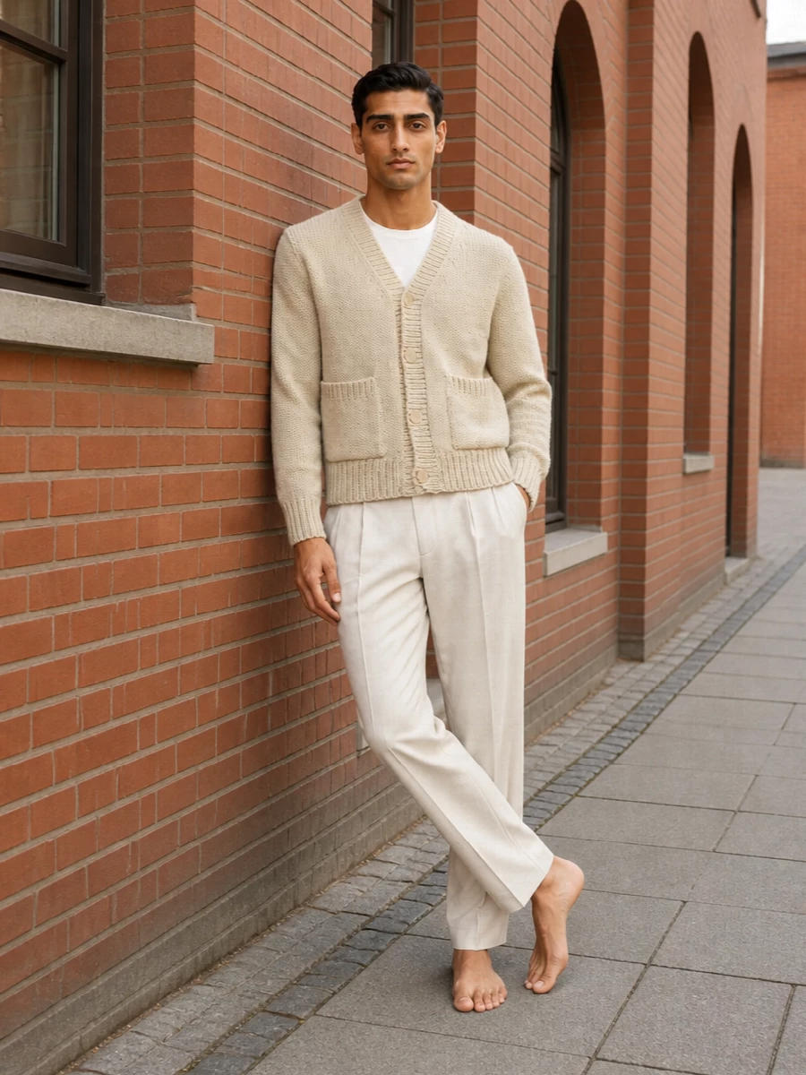 Auralee cardigan prada beige trousers sneakers