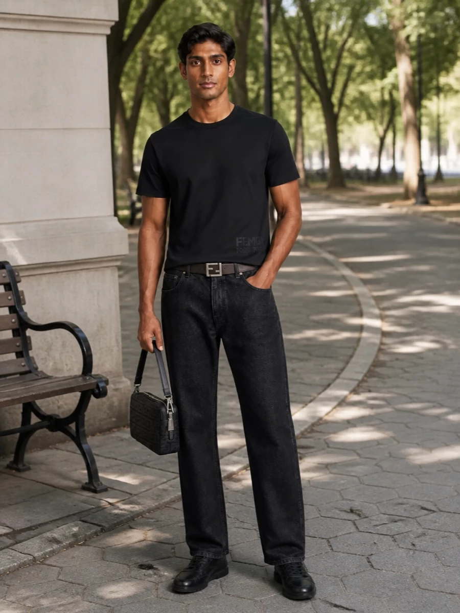 Fendi black t shirt charcoal jeans sneakers