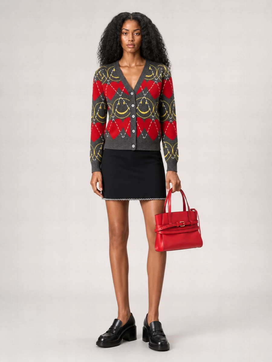 Moschino Cashmere Wool Blend Smiley V-Neck Cardigan