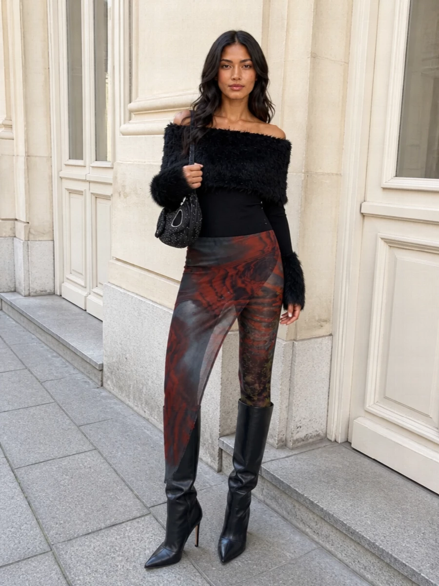Jean paul gaultier fur knit printed pants outfit