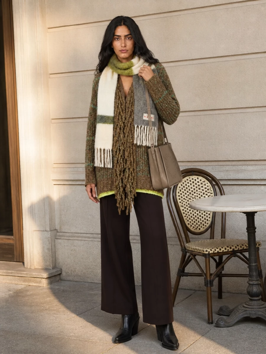 Stella mccartney cardigan wide leg trousers outfit