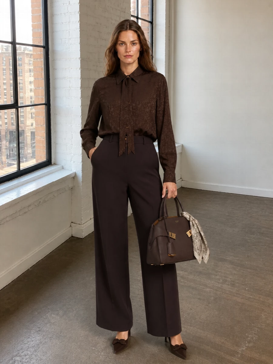 Alberta ferretti brown shirt wide leg trousers