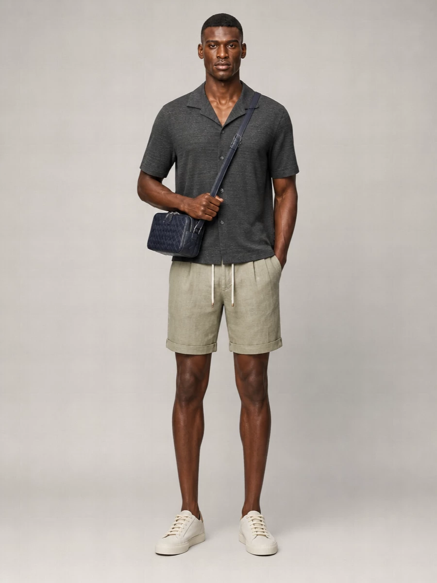 Brunello Cucinelli Linen Cotton Short-Sleeve Camp-Collar Shirt