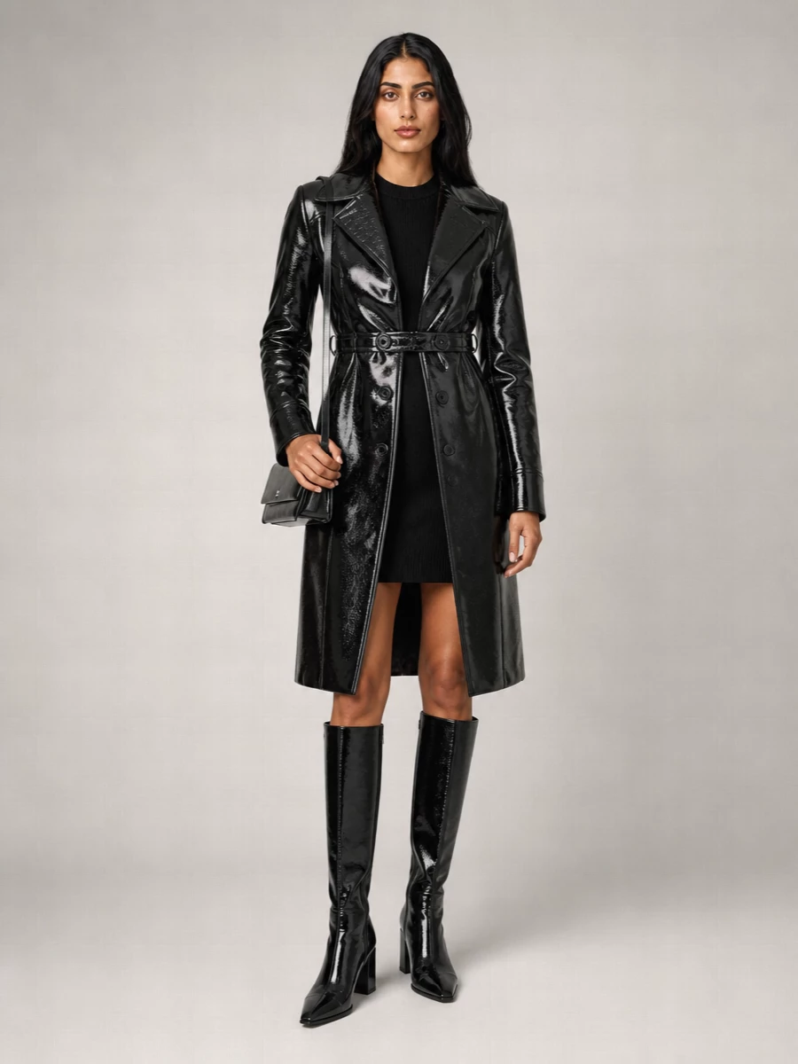 Courrèges Vinyl Belted Thigh-Length Coat