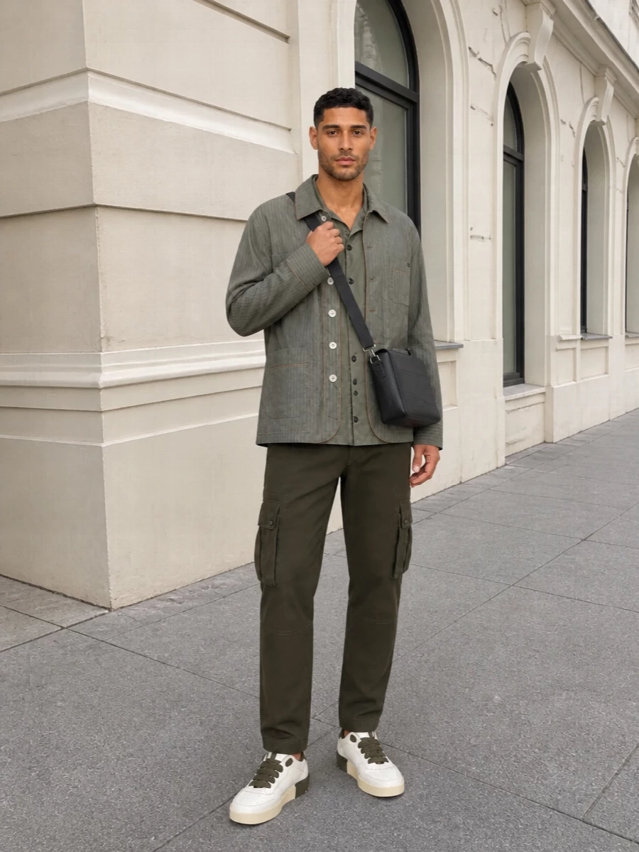 Dolce gabbana olive overshirt cargo pants outfit