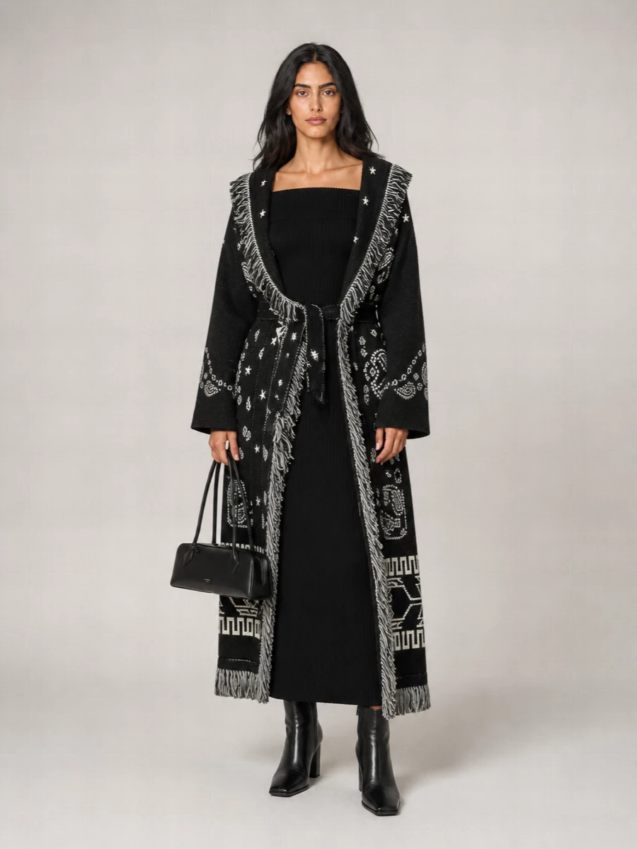 Alanui Wool Jacquard Belted Cape