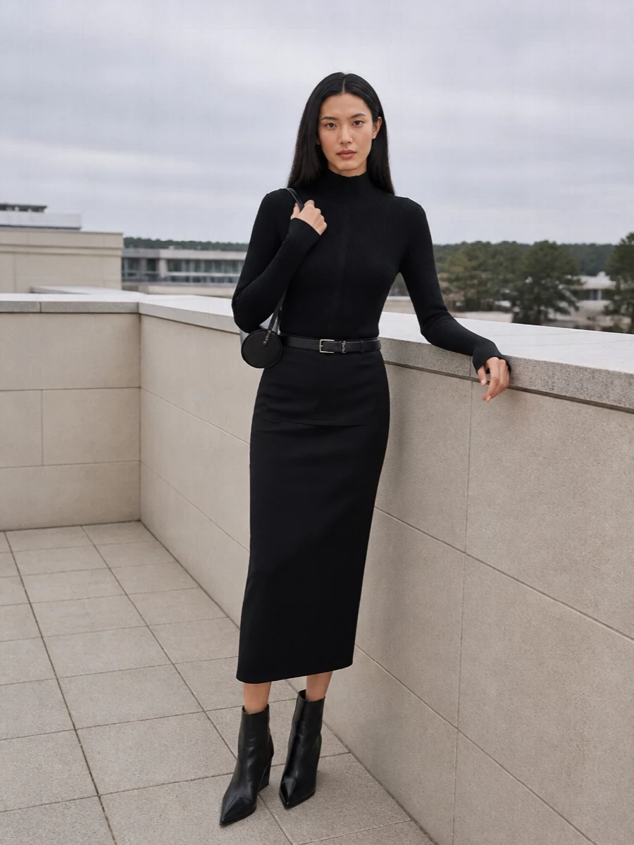Rick owens black pencil skirt ankle boots outfit