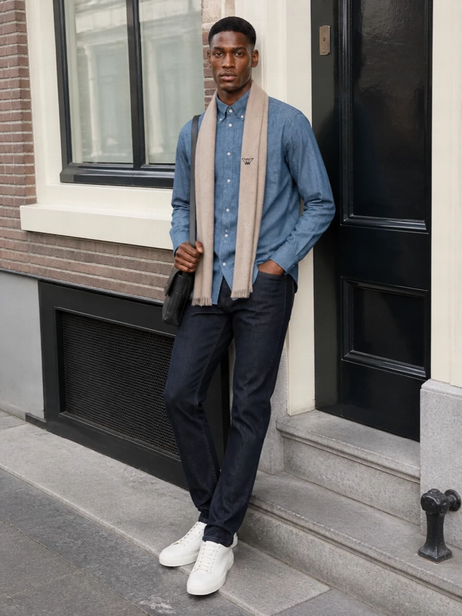 Emporio armani chambray shirt dark jeans sneakers