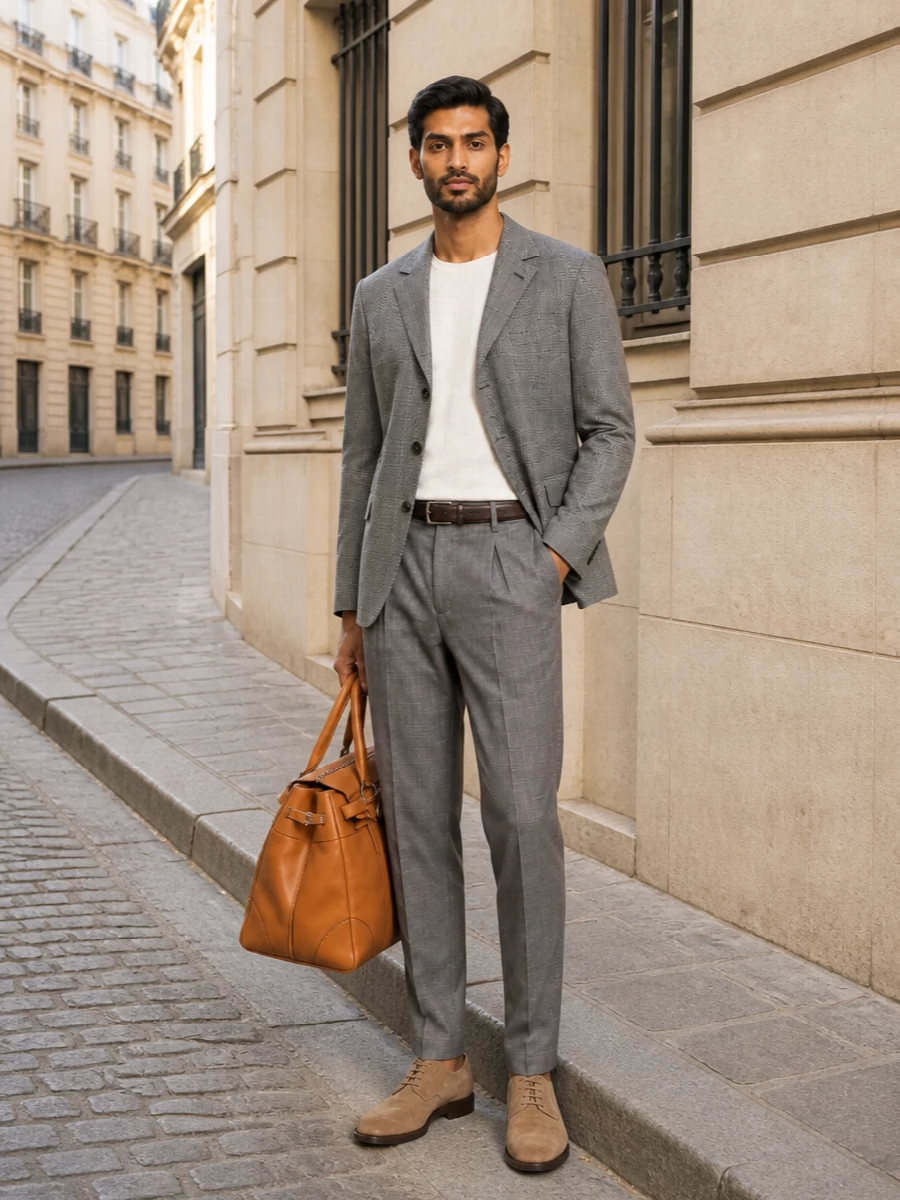 Brunello cucinelli grey blazer trouser outfit