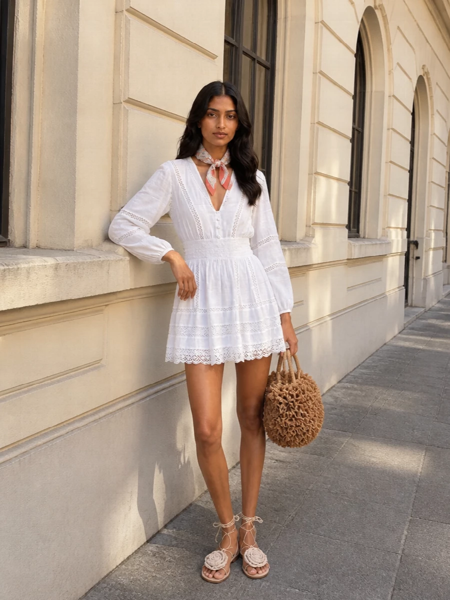 Ermanno firenze white mini dress raffia bag