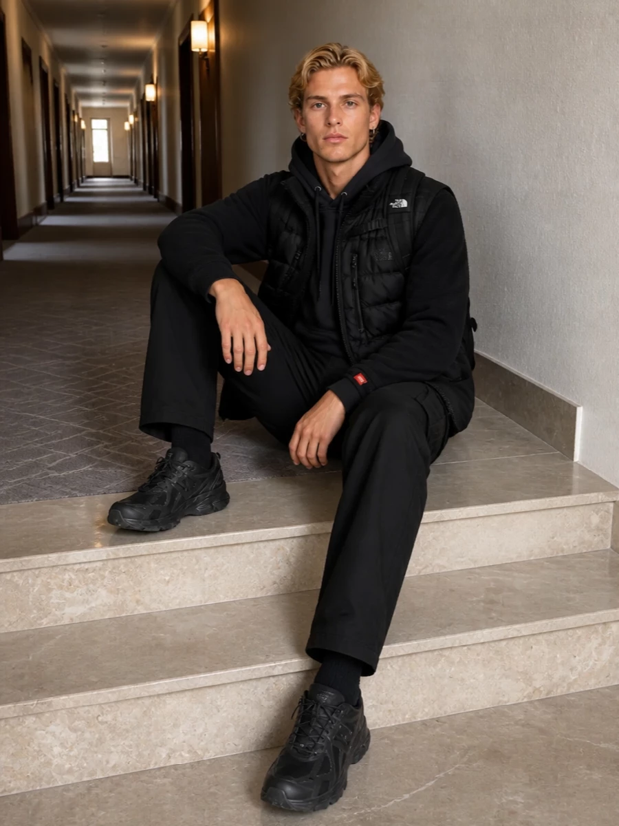North face jacket outfit cargo pants sneakers