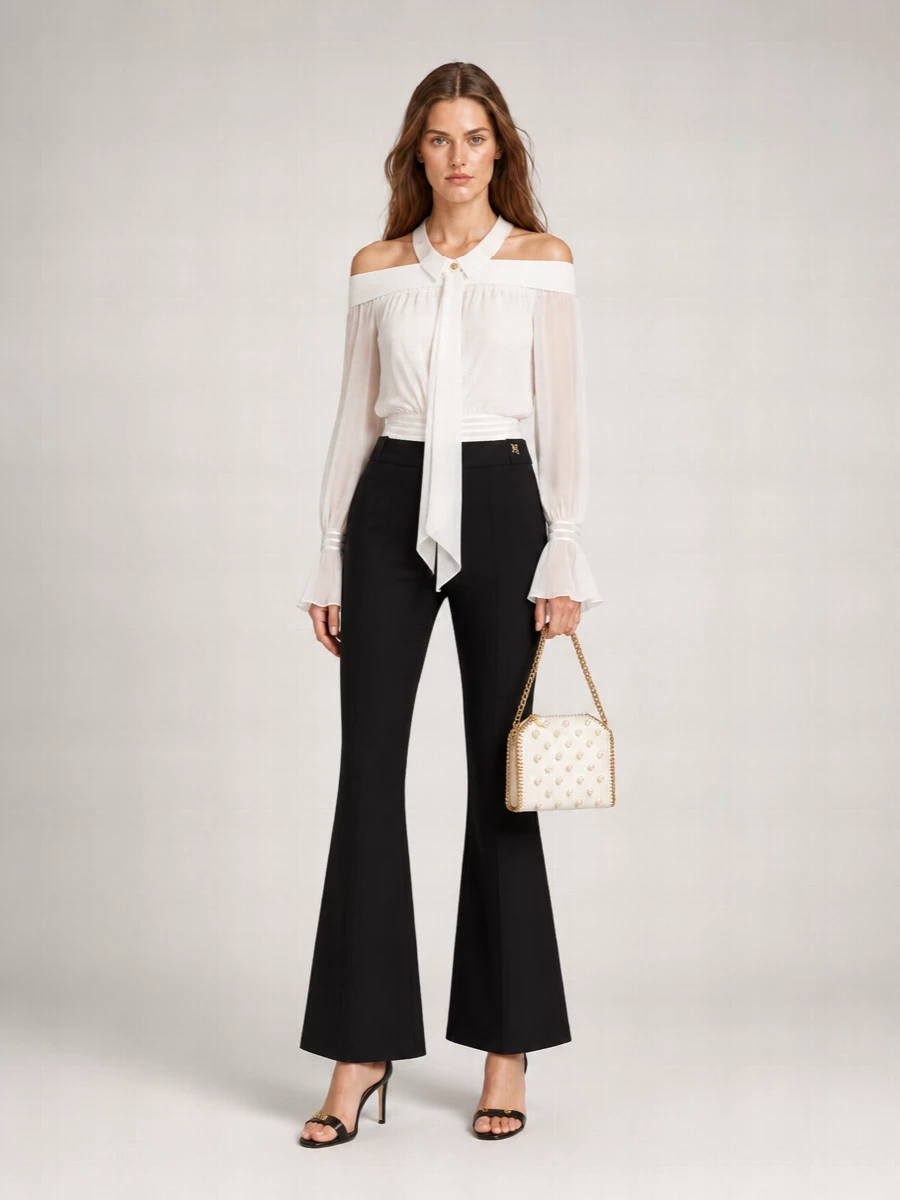Elisabetta Franchi Off-Shoulder Semi-Sheer Cropped Blouse