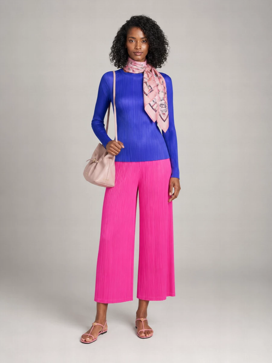 Pleats Please Issey Miyake Pleated Wide-Leg Trousers