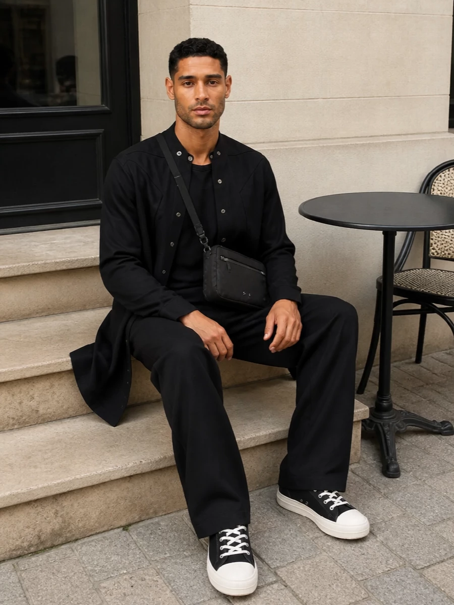 Rick owens wide leg outfit high top sneakers
