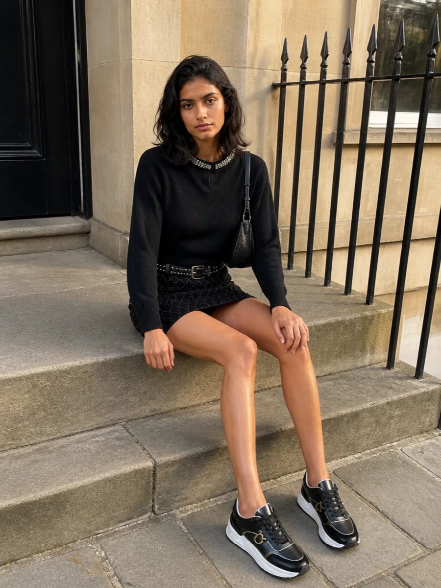 Pinko crystal collar sweatshirt beaded mini outfit