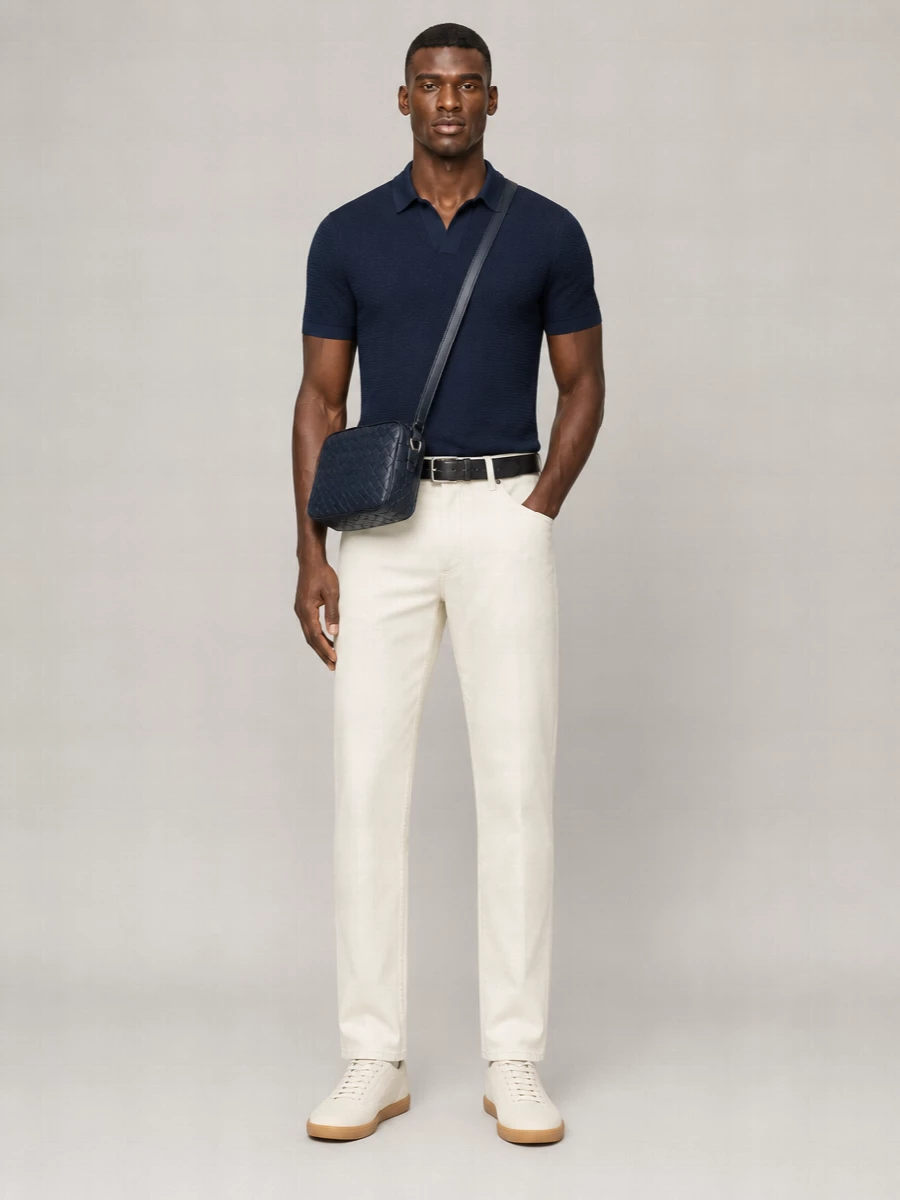 Zegna Jacquard Knit Short Sleeve Polo Shirt