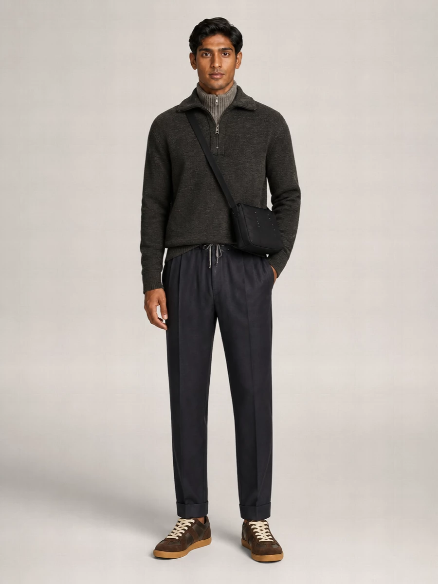 Maison Margiela Wool Ribbed High-Neck Quarter-Zip Sweater