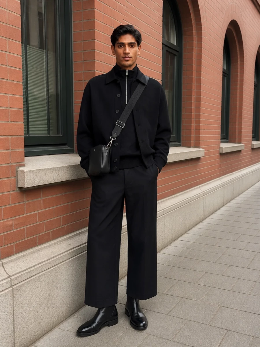 Jacquemus bomber wide leg pants black boots