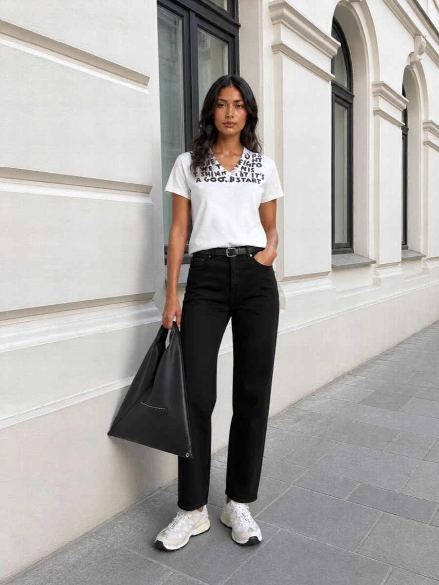 Mm6 margiela graphic tee black trousers outfit