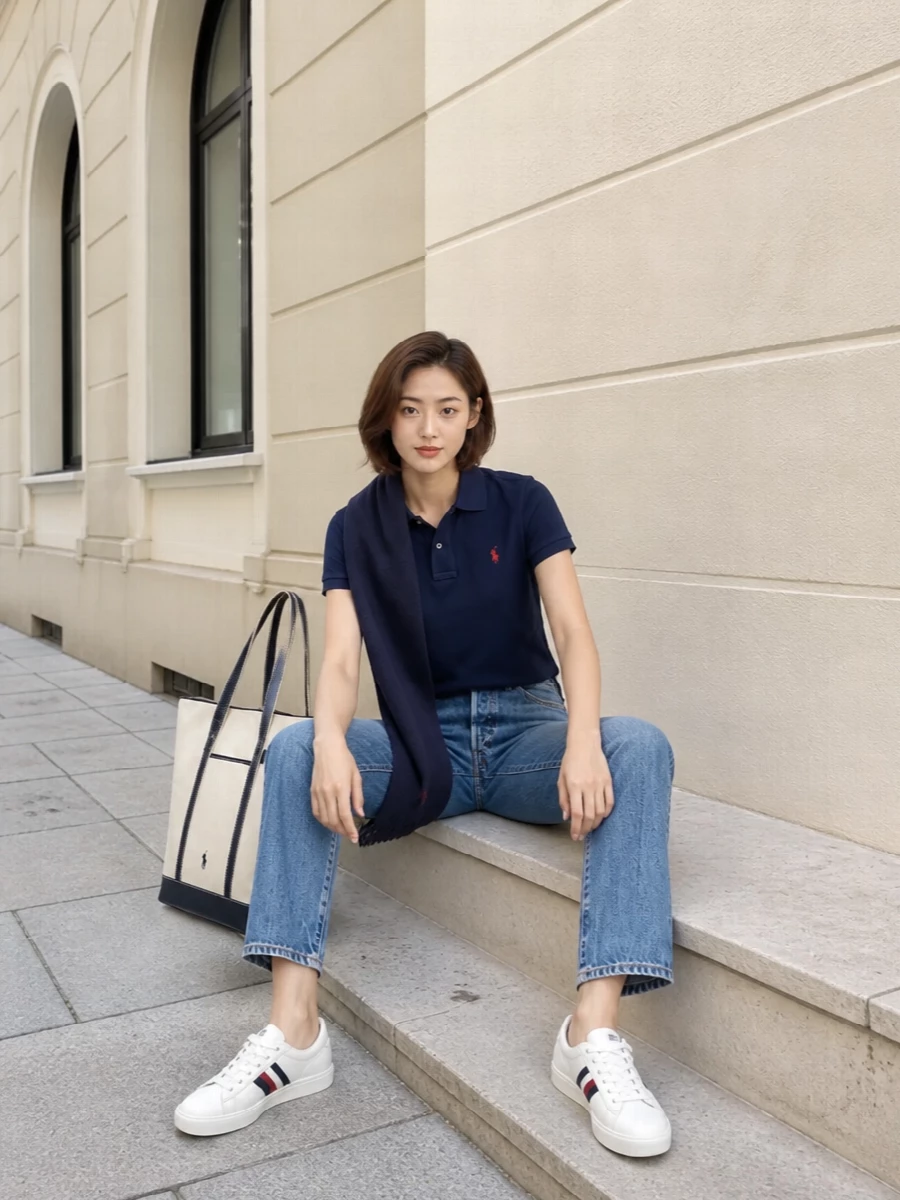 Polo ralph lauren navy polo jeans white sneakers